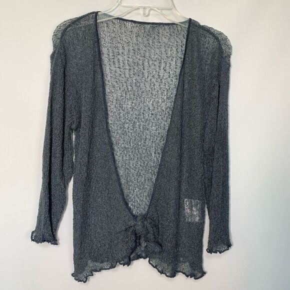 Women's Lettuce Trim Long Sleeve Tie Front Sheer Swimsuit Cover Up Gray OSFM - Picture 1 of 7